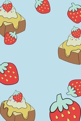 Vanilla ice cream honey toast bread strawberry fruit eating and drinking template frame border banner  print