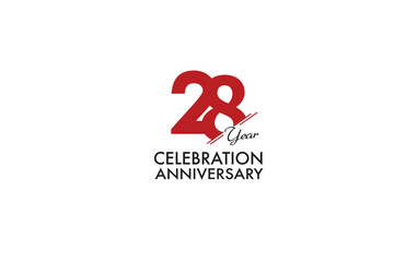 28th, 28 years, 28 year anniversary with red color isolated on white background, vector design for celebration vector