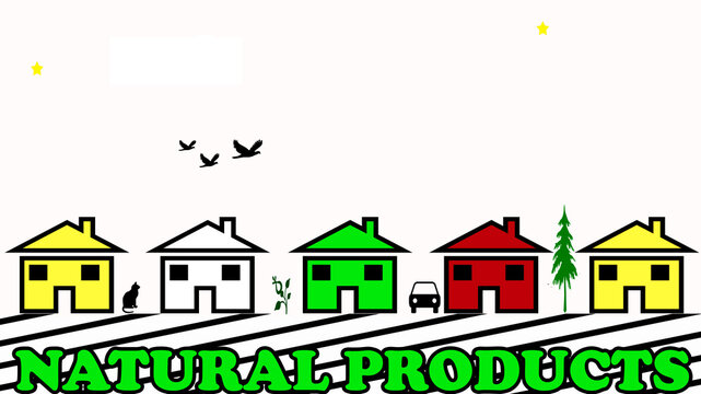 illustration of a green house texted Natural products