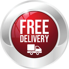 red 3d realistic free delivery on all orders vector,  glossy free delivery stamp,  free delivery flat, icon, van symbol, banner, transportation, parcel icon, courier service vector illustration