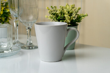 Hot Coffee in White Mug for Refreshment Indoors