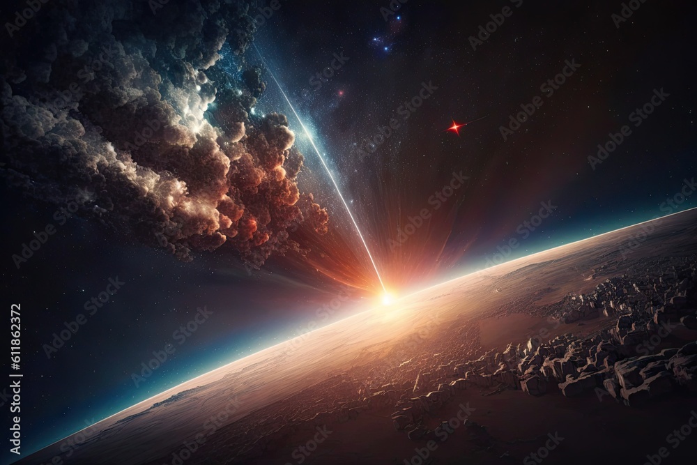 Canvas Prints tilt shifted aerial view of earths atmosphere in space. generative ai aig15.
