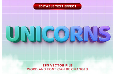 Gradient unicorn 3d vector text effect