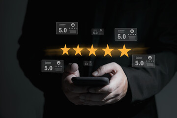 customer experience concept Best service for satisfaction, customers give five-star ratings through...