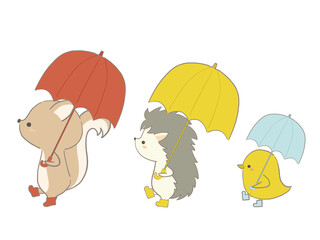 カサをさして歩く動物のイラスト © rinm