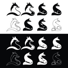 Fototapeta premium unique fox logo, fox illustration, vector.Logo design of black fox silhouette animal mascot logo template vector illustration