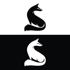 unique fox logo, fox illustration, vector.Logo design of black fox silhouette animal mascot logo template vector illustration