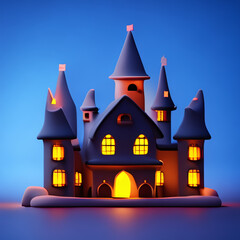 castle in halloween theme, 3d plastic style - generative ai.