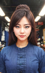 beautiful woman wearing Traditional Thai blue shirt with short sleeves (Morhom) , generative AI