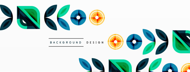 Colorful triangles and round shapes background. Template for wallpaper, banner, presentation, background