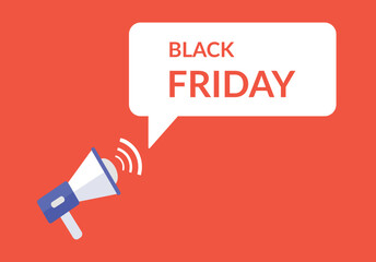 Black Friday announcement speech bubble with megaphone, Black Friday text speech bubble vector illustration