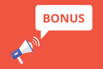 Bonus announcement speech bubble with megaphone, Bonus text speech bubble vector illustration