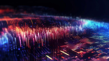 3d Illustration Futuristic data stream. Data transfer technology. Cyberpunk, Big data and cybersecurity. Cyberspace, blockchain transactions. Abstract technological background