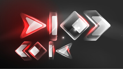 Abstract background landing page, geometric shape illuminated with glowing neon light on dark background. Futuristic city lights concept