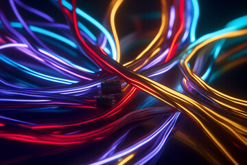 The intertwining wires flash in different colors,