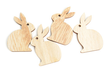 Wooden Easter bunnies isolated on white background