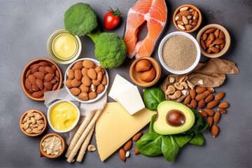 Fototapeta na wymiar top view of Healthy ketogenic low carb food for balanced diet
