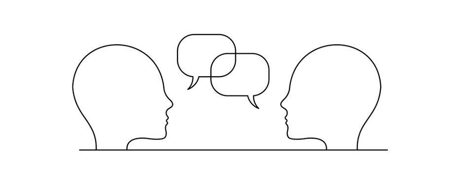 Outline silhouette of two talking people. Minimalistic vector illustration.