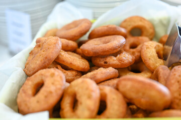 Butter cookies in a plate.Breakfast in a luxuty all inlusive hotel.
