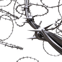 Intertwined 3d chrome metal barbed wire render swirling background high resolution	 - obrazy, fototapety, plakaty