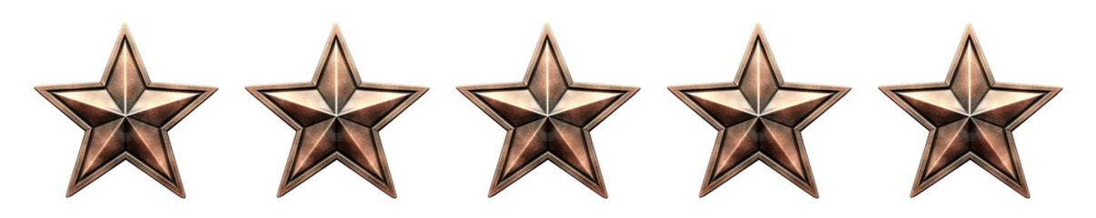 Five bronze stars isolated on transparent. Generative AI