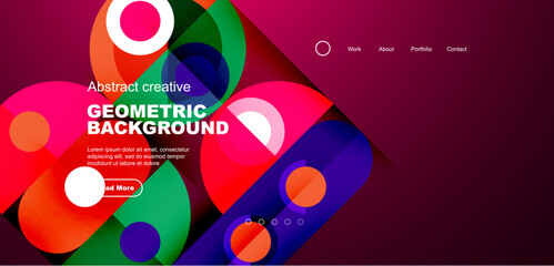 Abstract technology landing page background with circles and round elements. Creative concept for business, technology, science or print design