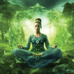 Yoga And Meditation In Nature Concept. Created with Generative AI technology.