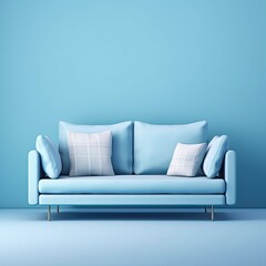 Soft blue sofa on blue background with bright light