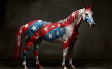 Patriotic red, white, and blue painted horse, generative ai