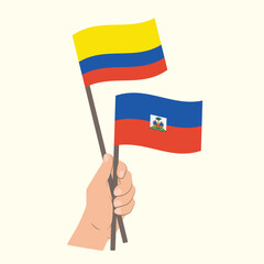 Flags of Colombia and Haiti, Hand Holding flags