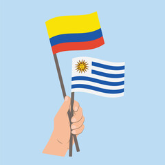 Flags of Colombia and Uruguay, Hand Holding flags