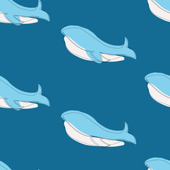 Seamless vector pattern with whales. Pattern with whales. undersea world. Blue whale on a blue background