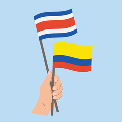 Flags of Costa Rica and Colombia, Hand Holding flags