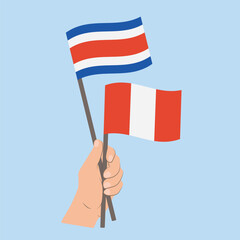 Flags of Costa Rica and Peru, Hand Holding flags