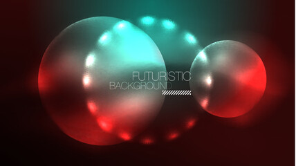 Neon glowing circles, magic energy space light concept, abstract background wallpaper design