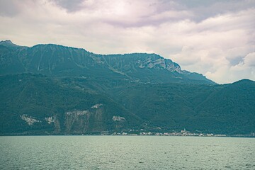 light blue lake in the mountains