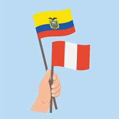 Flags of Ecuador and Peru, Hand Holding flags