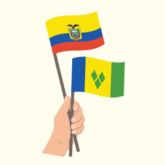 Flags of Ecuador and Saint Vincent and the Grenadines, Hand Holding flags