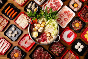 Get Your Taste with Hotpot Cuisine, Shabushi Food. Family time with buffet food © kitbordin