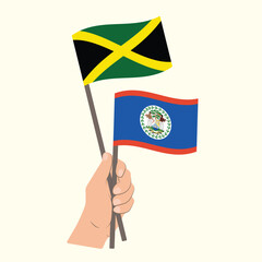 Flags of Jamaica and Belize, Hand Holding flags
