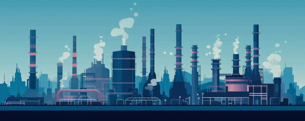 Abstract silhouette of industrial factory , Industry manufacture landscape with pipes and tanks gas production rigs , Created with generative AI