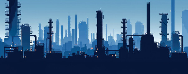 Fototapeta na wymiar Abstract silhouette of industrial factory , Industry manufacture landscape with pipes and tanks gas production rigs , Created with generative AI