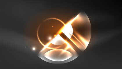 Abstract background techno neon glowing circle shapes and round elemetns with light flare effects. Hi-tech design for wallpaper, banner, background, landing page, wall art, invitation, prints, posters
