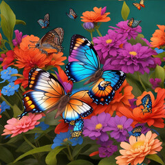 flying butterfly with flowers
