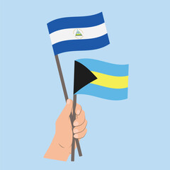 Flags of Nicaragua and Bahamas, Hand Holding flags