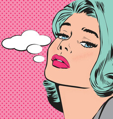 POP ART WOMAN. Vintage comics book style. Vector illustration.