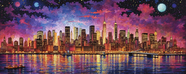 Skyline on the night in unique geometric style