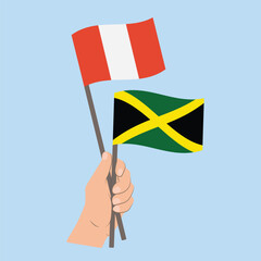 Flags of Peru and Jamaica, Hand Holding flags