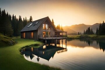 Fototapeta premium house on the lake