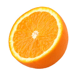 half orange fruit isolated, Orange fruit macro studio photo, transparent png, PNG format, cut out.